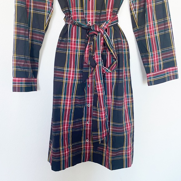 J. Crew Factory Ruffle Neck Shirt Dress Stewart Plaid Size 14 Holiday Christmas - Picture 8 of 13